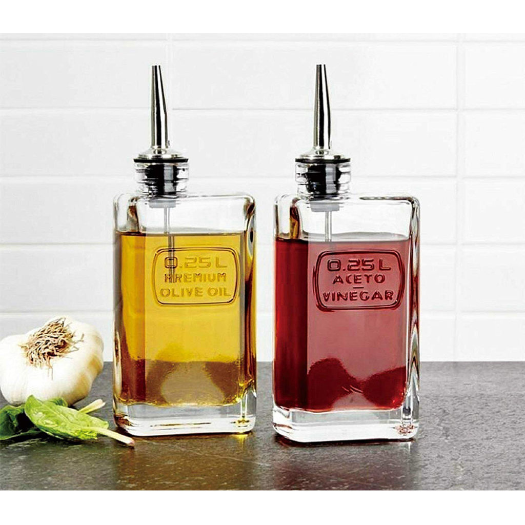 A balsamic vinegar and olive oil bottle by Luigi Bormioli.