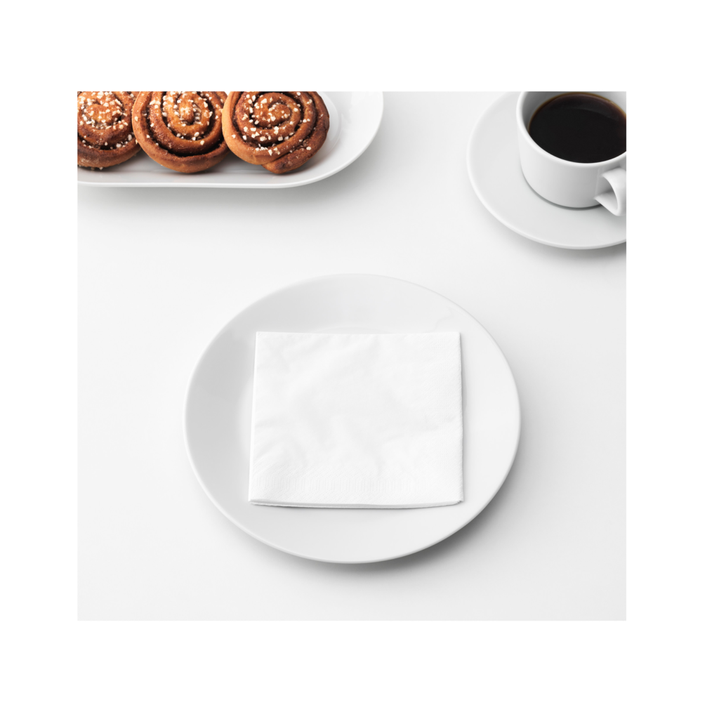 White paper napkin on a table setting.