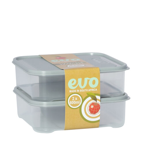 PLASTIC LUNCH BOX 600ML 2PC <br> GREY LID <br> By Evo